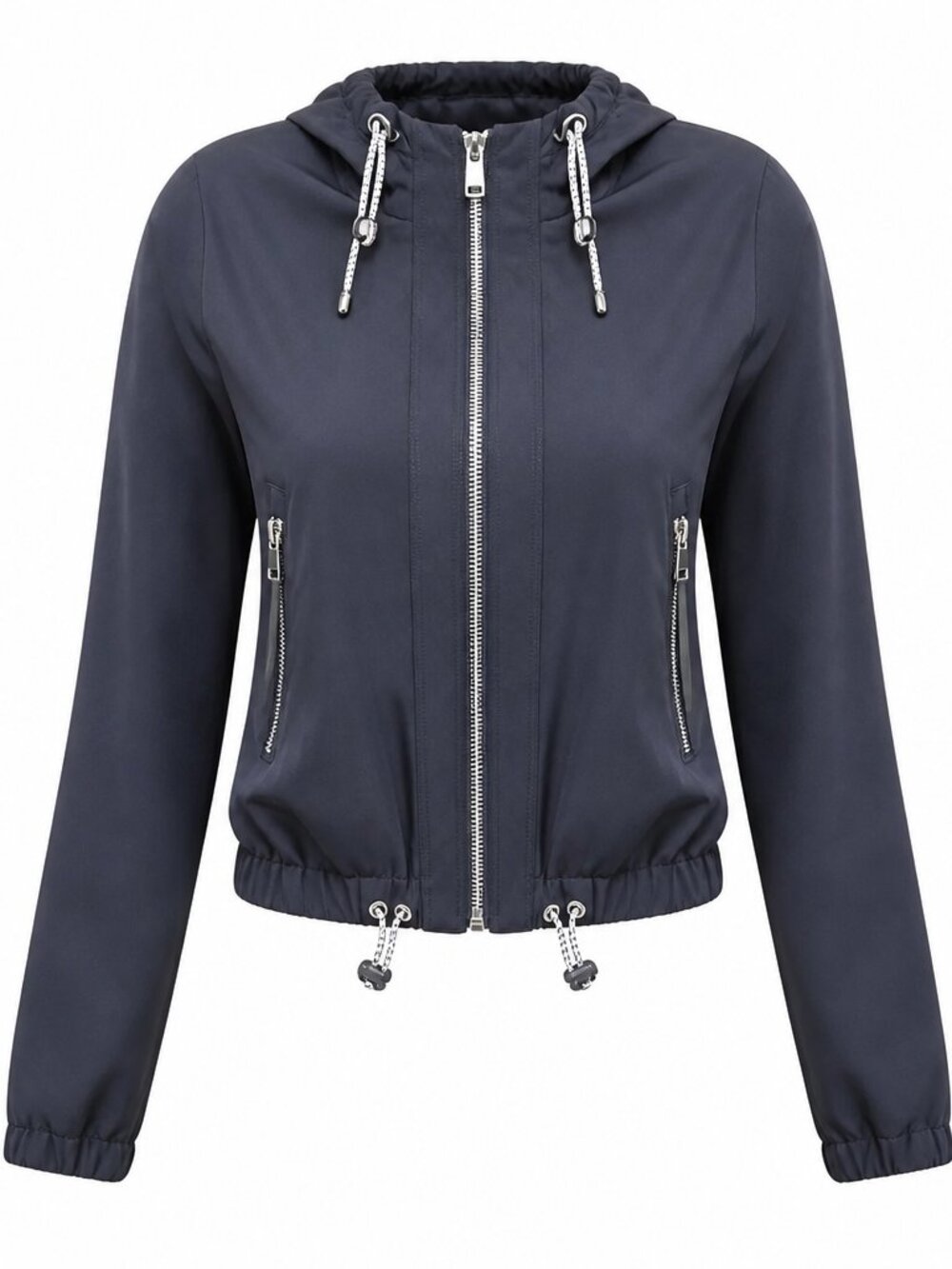 Athleta Navy Zip-Front Bomber with Drawcord Hem XS